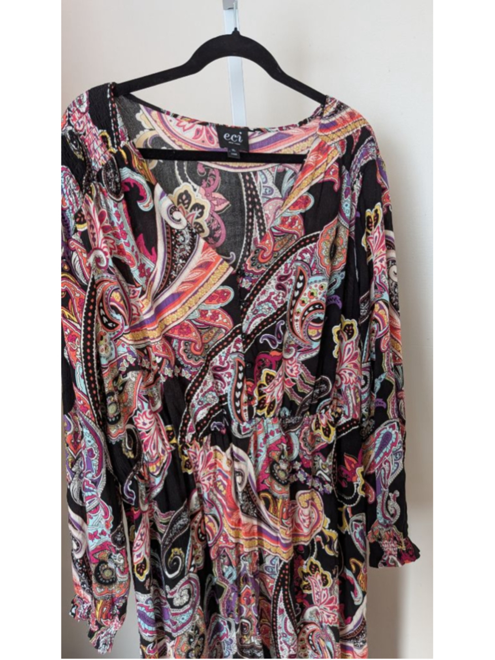 ECI New York Paisley Maxi Dress Button Front Faux Wrap Long Sleeve Boho XL - Picture 4 of 8
